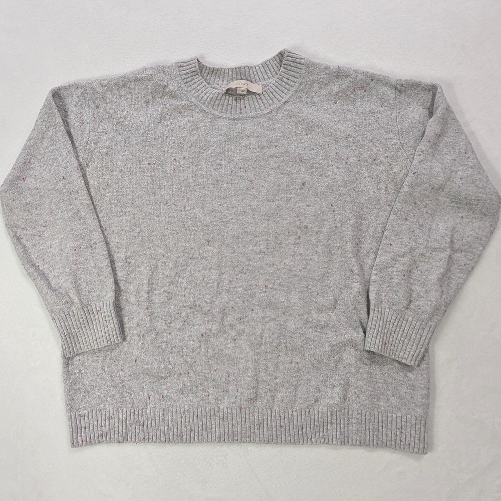 LOFT Gray Flecked Knit Crewneck Sweater Women's Large | Soft Minimalist‎